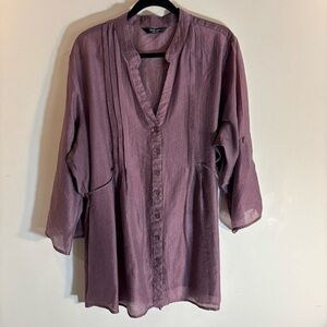 BRODY MYLES Sz 3X Purple Button-Up Top With Belt and Roll Tabs No Fabric Tag